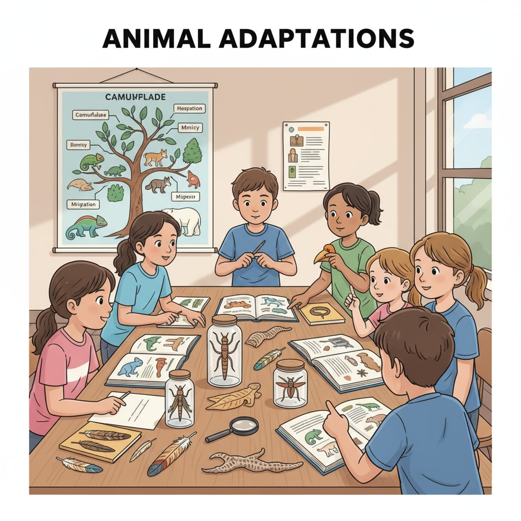 Kids studying animal adaptation in a day camp