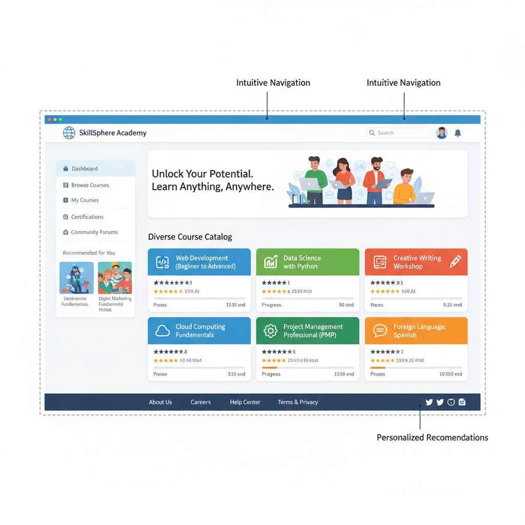 Interface of a free online learning platform