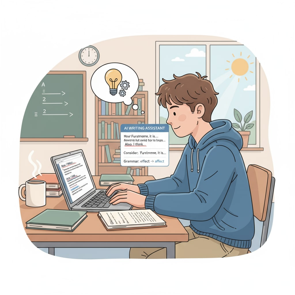 Student using an AI writing tool for K12 learning