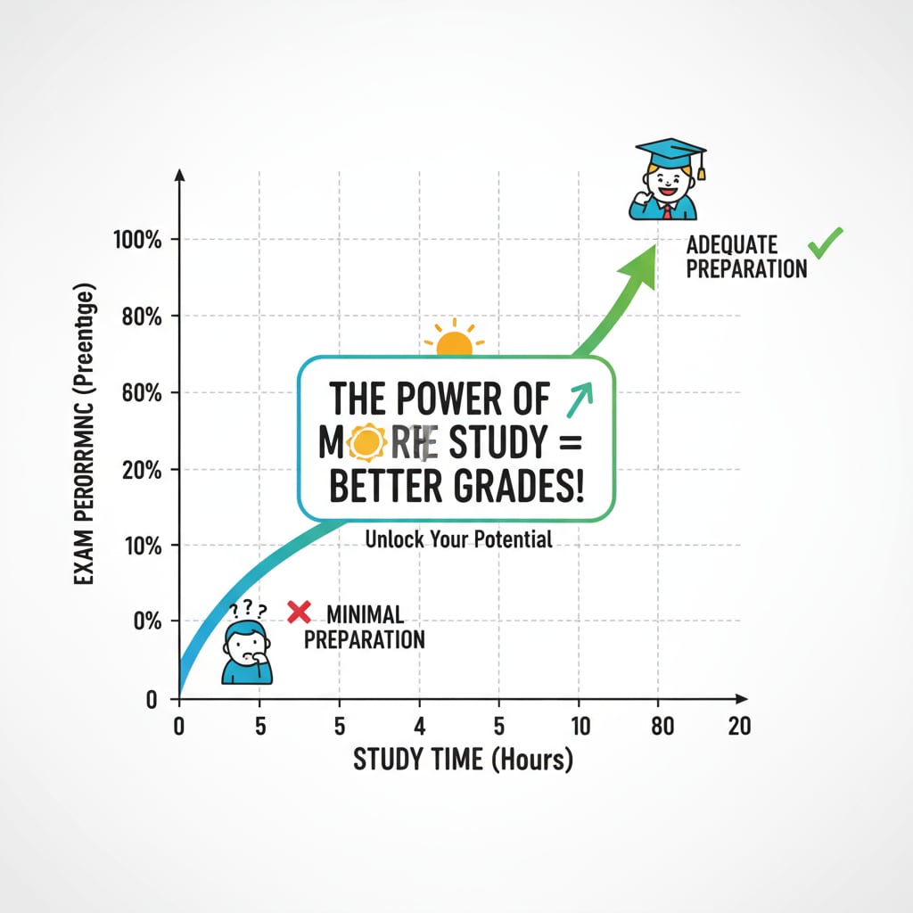 Graph depicting the relationship between study time and exam success, emphasizing the need for sufficient preparation
