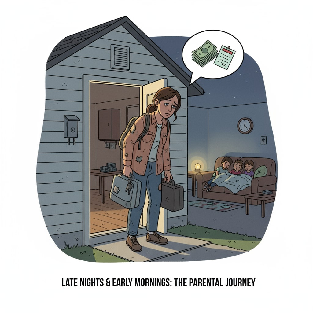 Tired low-income parent lacking time for family education and parental involvement.