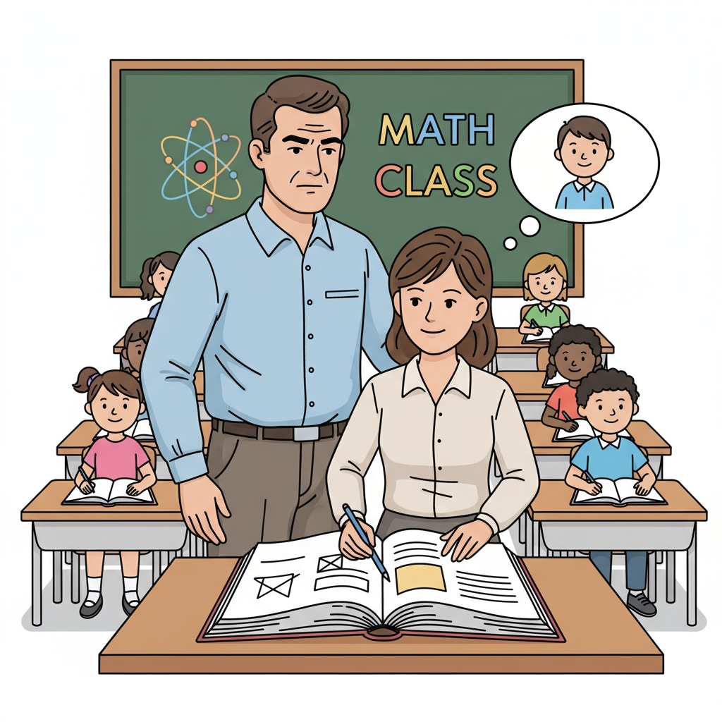 A classroom scene where a teacher is being closely observed by a supervisor, representing micro management Micro management in a K12 classroom