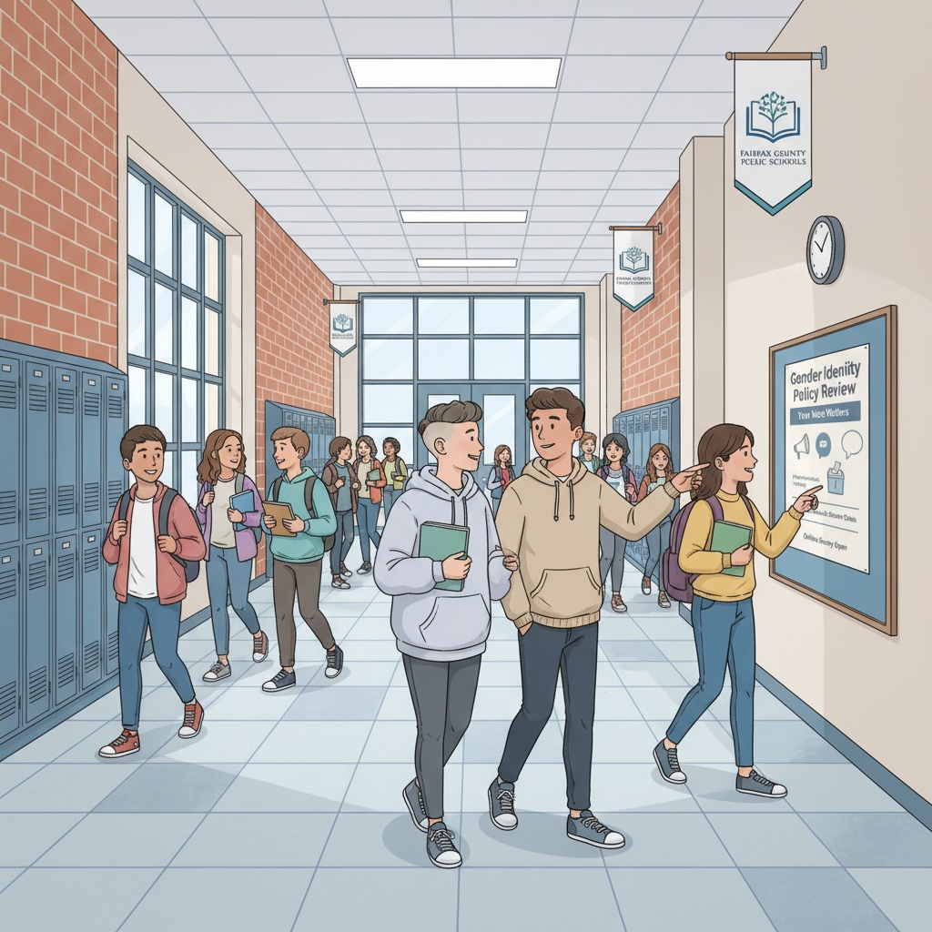 Students in a Fairfax County school hallway related to the gender policy review by the Department of Education