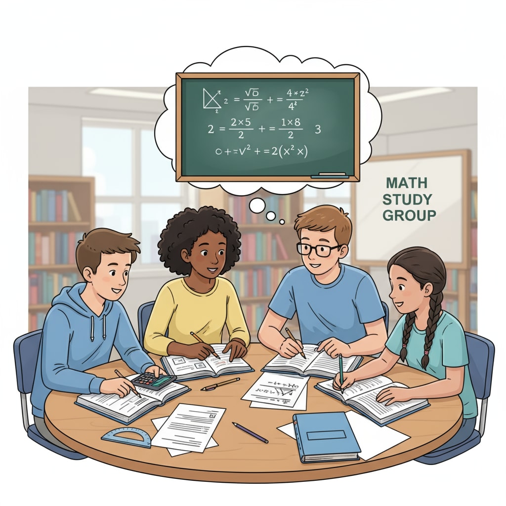 High school students studying math together as part of their preparation for standardized tests using various learning resources.