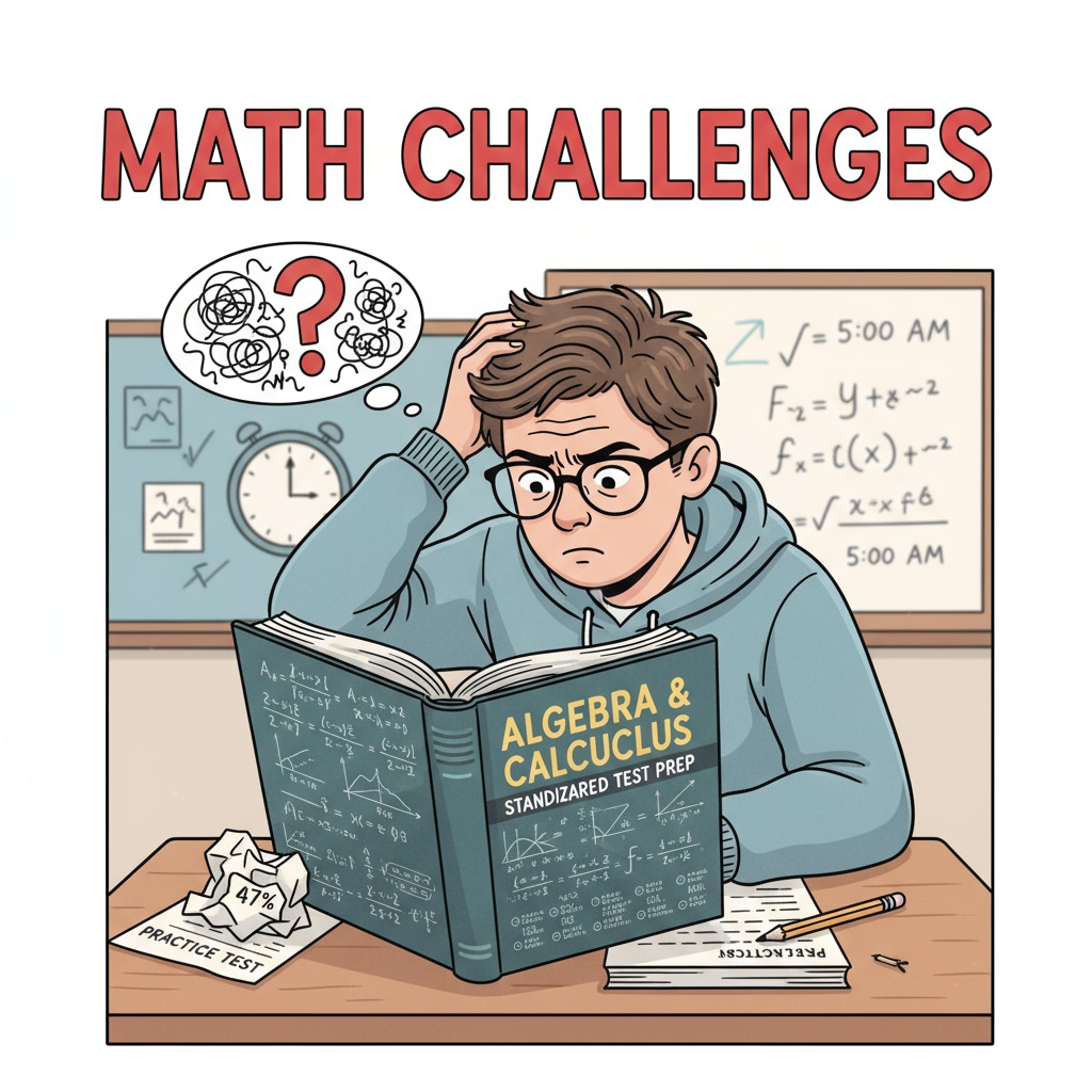 A student facing difficulties with high school math standardized tests while using learning resources to find solutions.