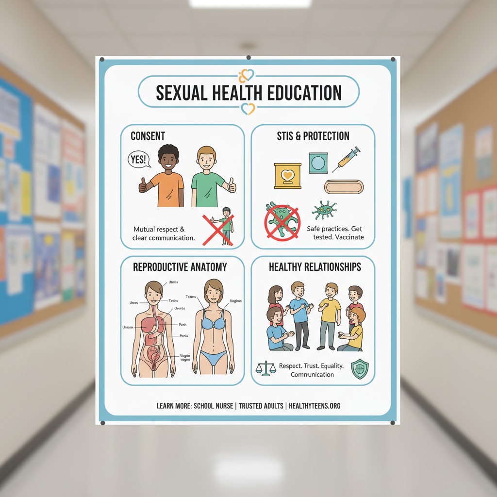 Sexual health poster in school, relevant to sex education, school education, and adolescent health