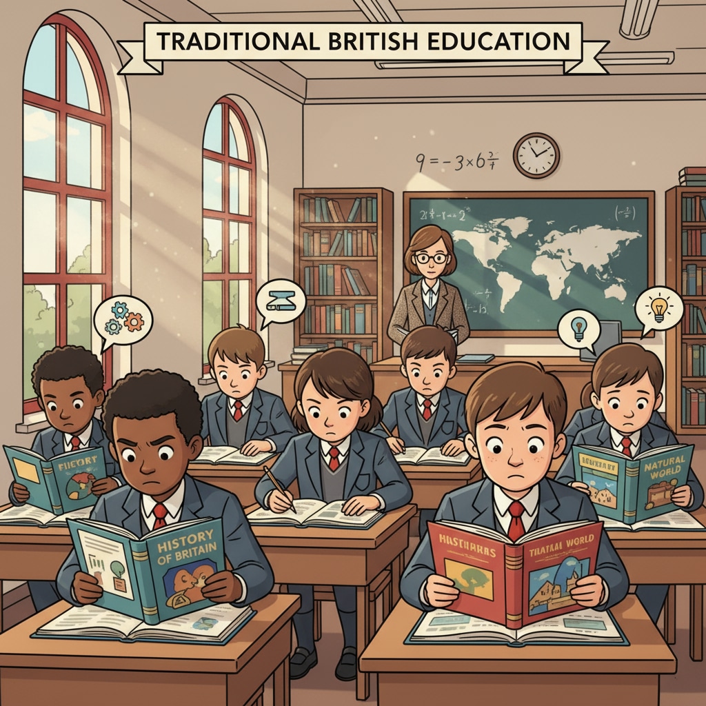 Students in a British classroom involved in curriculum and assessment aspects