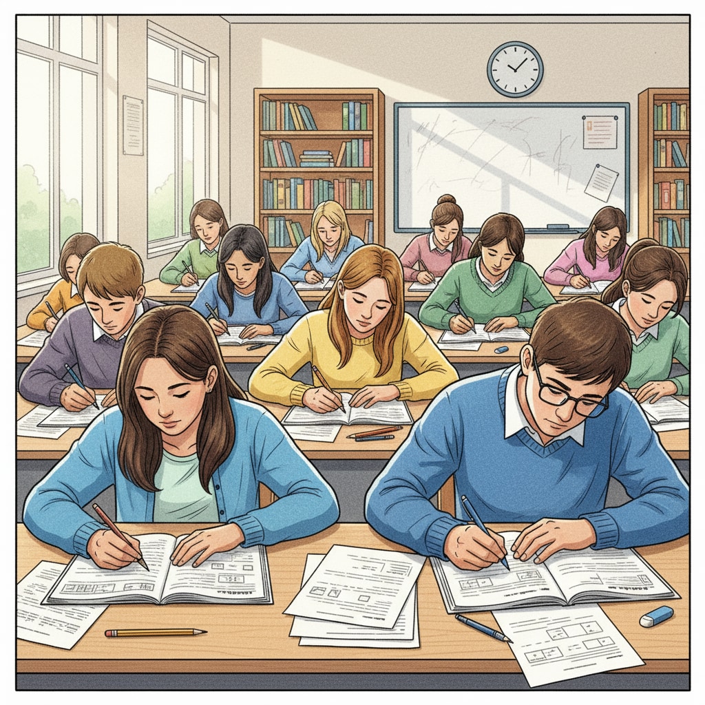Classroom scene depicting the pressure of educational pursuits in K12 education