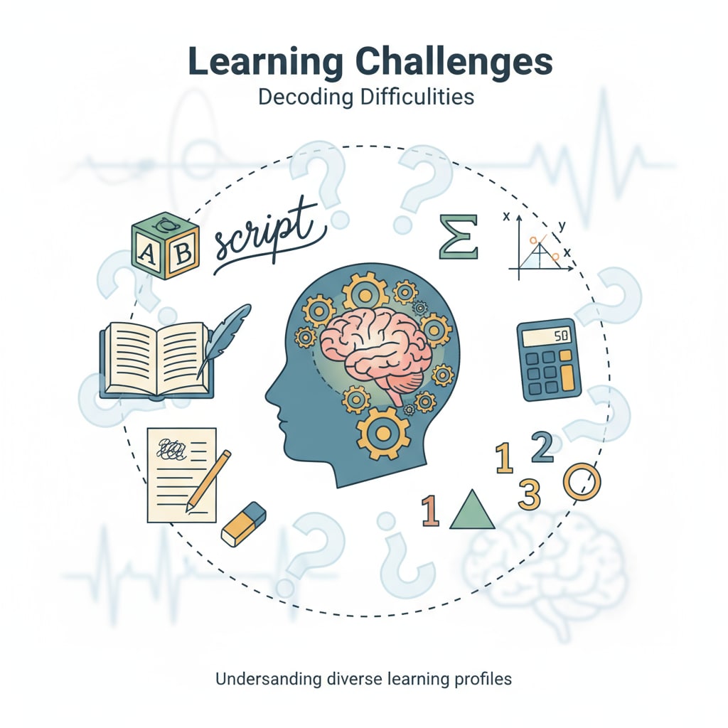 Illustration showing different types of learning difficulties