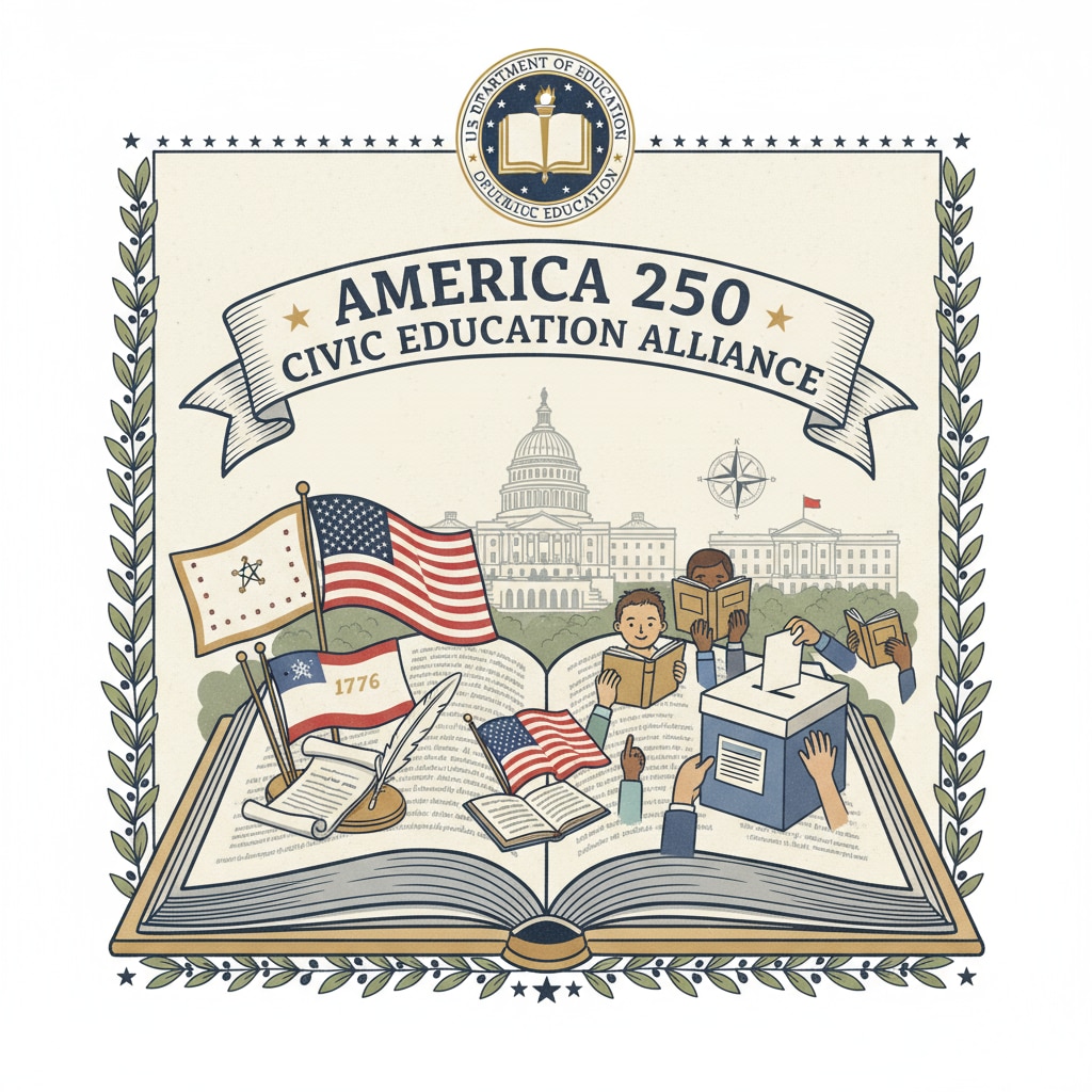 Illustration of the US Department of Education's America 250 Civic Education concept