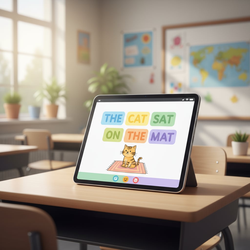 A student using AI tools to read decodable materials in an educational application