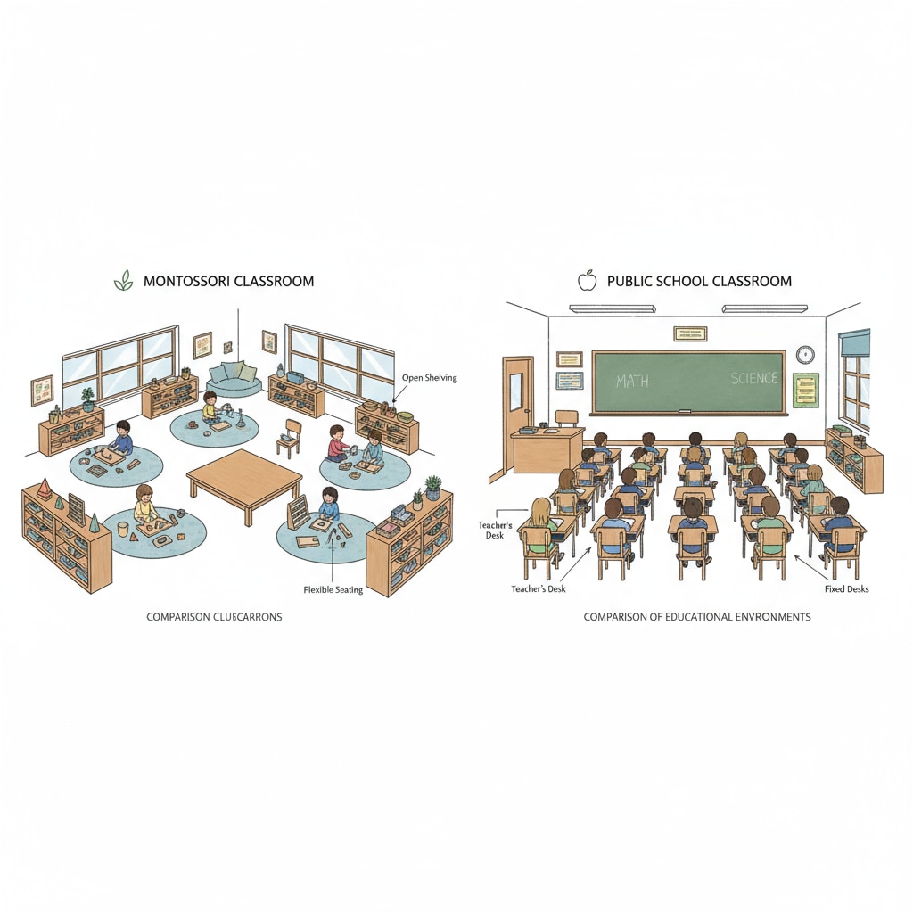 Comparison of Montessori and public school classroom layouts for high-ability young children during transition with special needs in mind