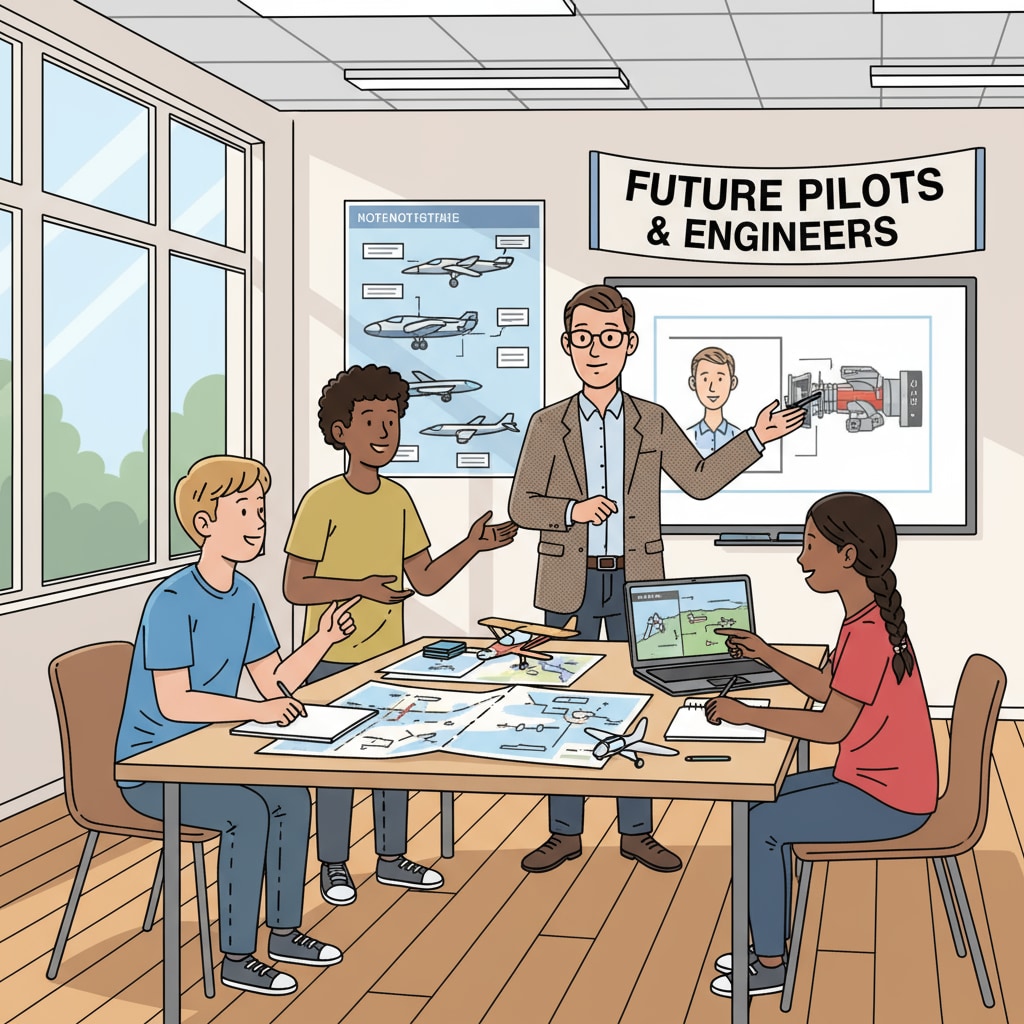 Students discussing aviation topics, highlighting pilot skills like communication and situational awareness