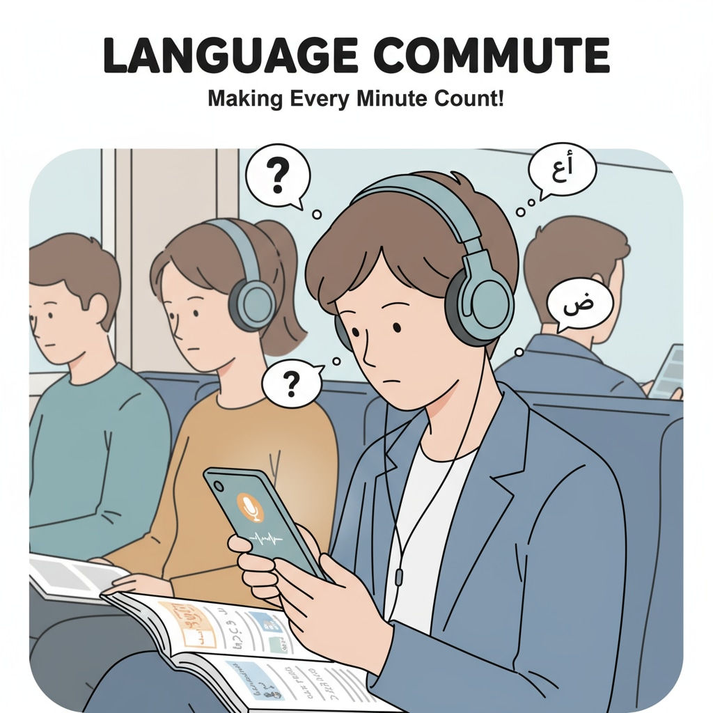 A person engaged in language learning during their commute by listening to a podcast