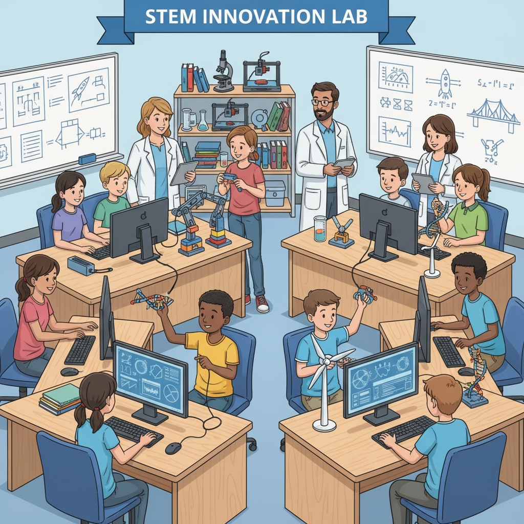 Students and teachers collaborating on a STEM project related to partnerships and curriculum development