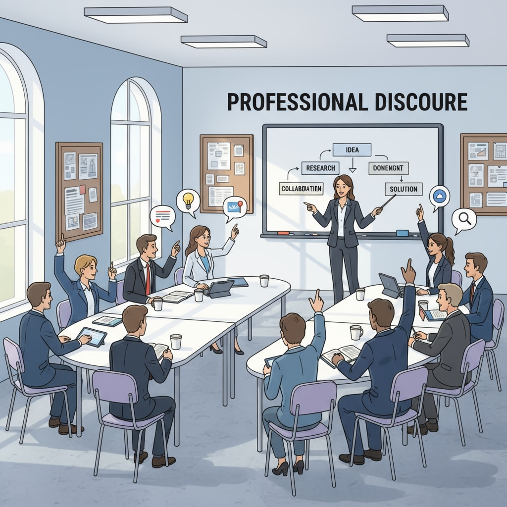 Classroom scene in a professional school related to pedagogy, course objectives, and instructional design