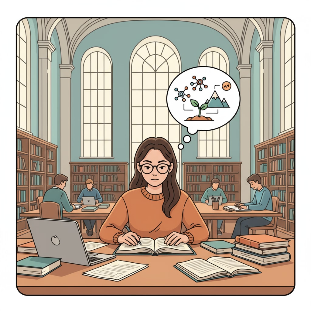 High school self-study student successfully adapting to university life in the library