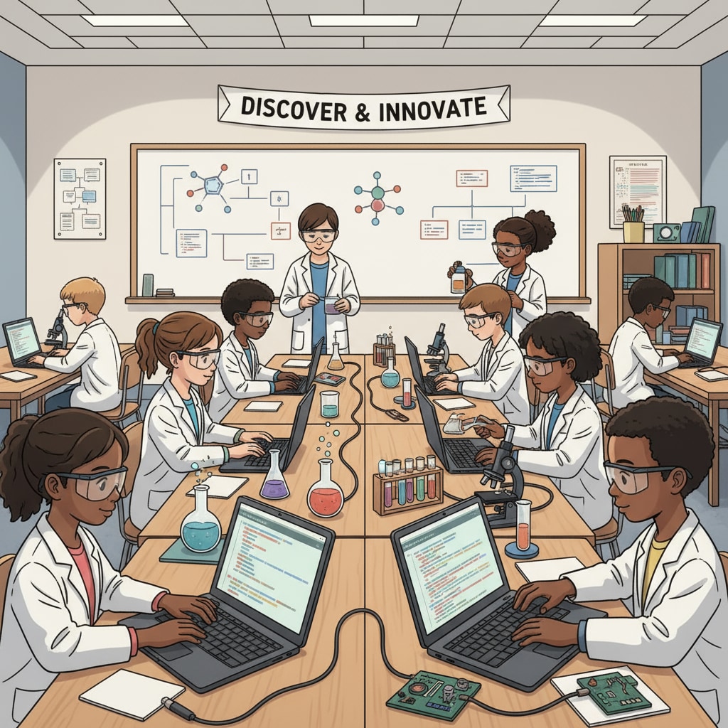 K12 students learning software engineering and hard science concepts in a classroom