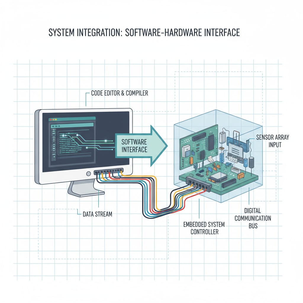 Student combining software and hardware components in a project related to software engineering and computer engineering