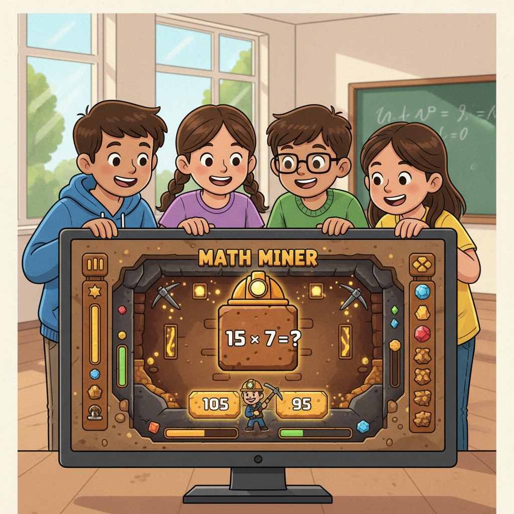 Students playing a math mining educational game prototype