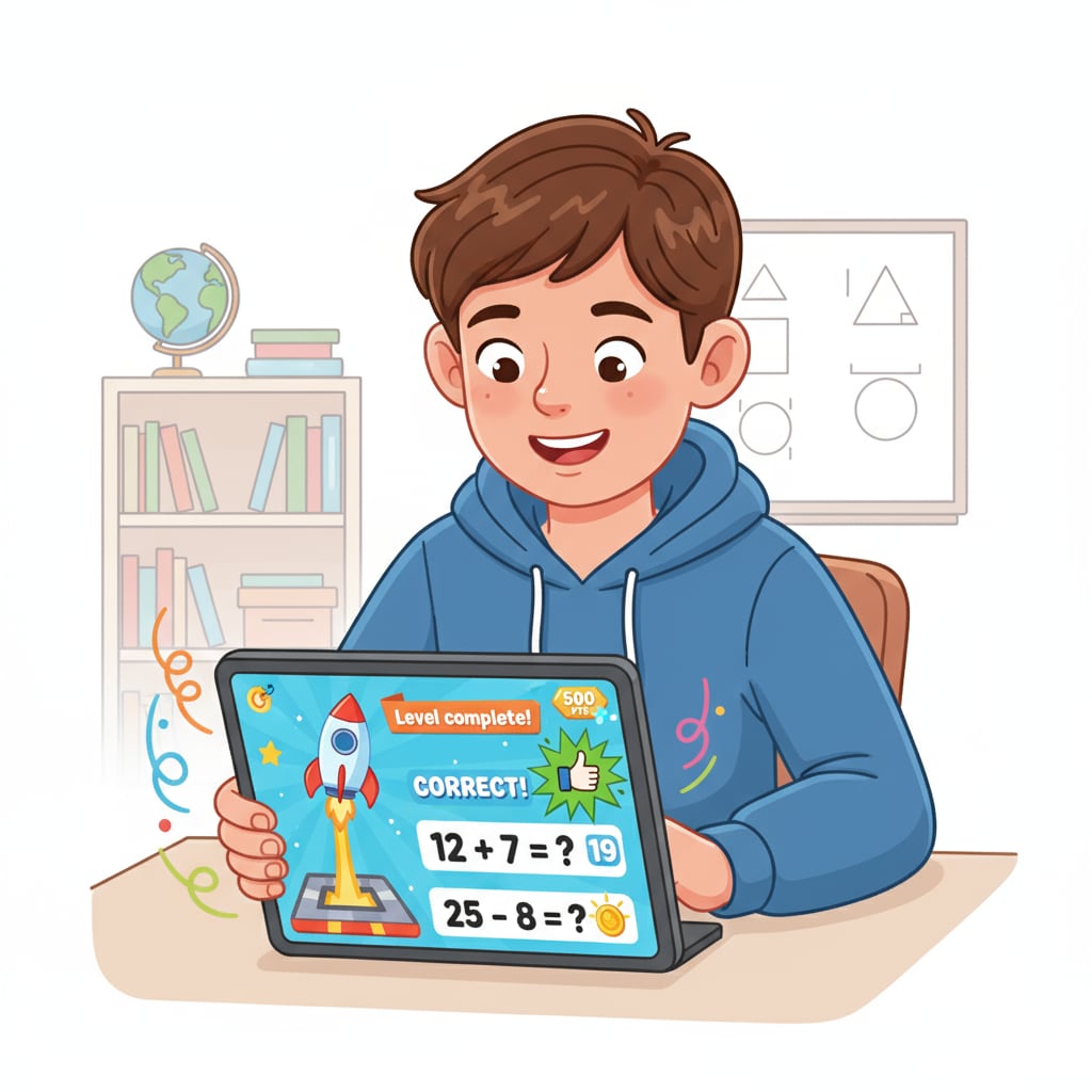Student enjoying math learning in an educational game prototype