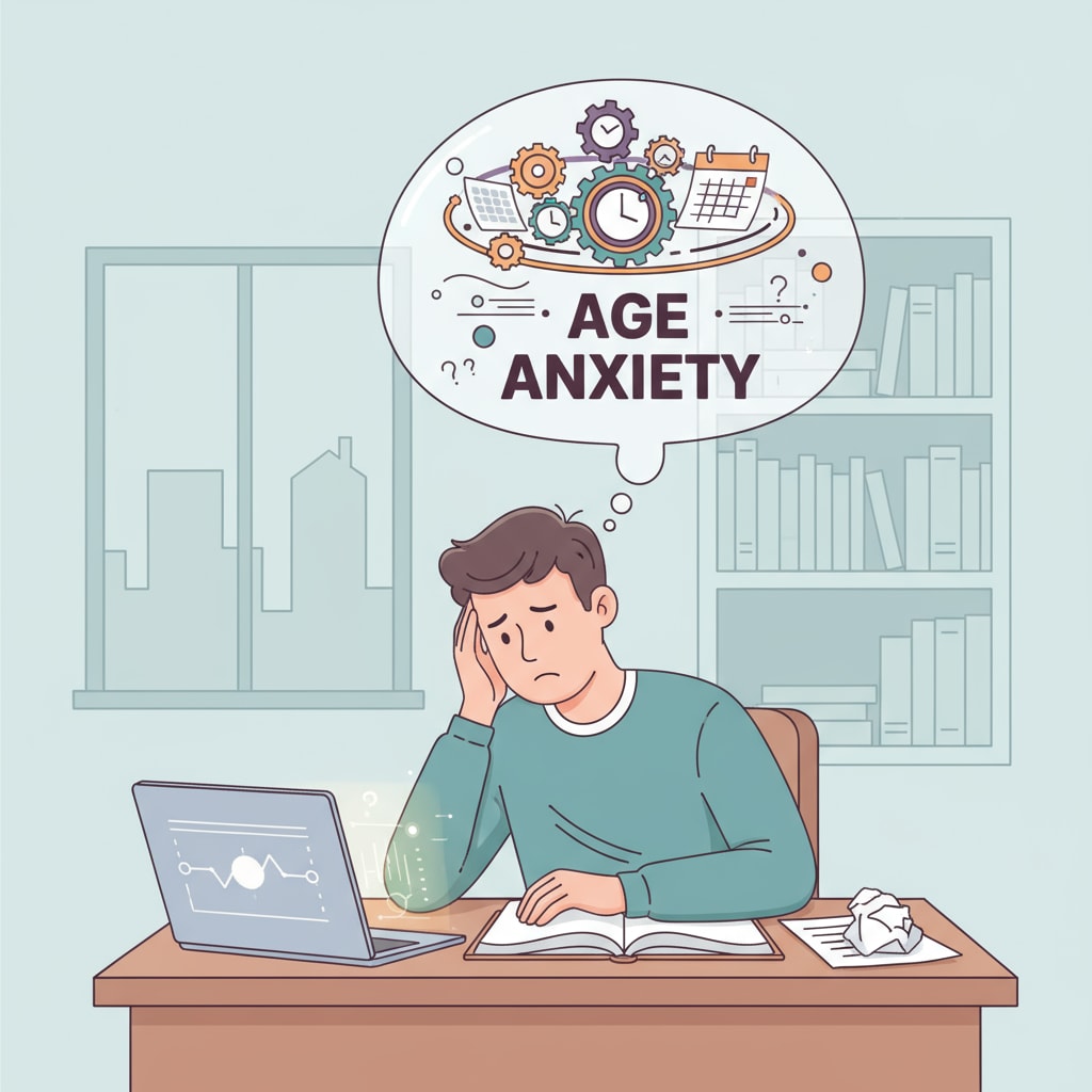 A student experiencing age anxiety while starting college later in life