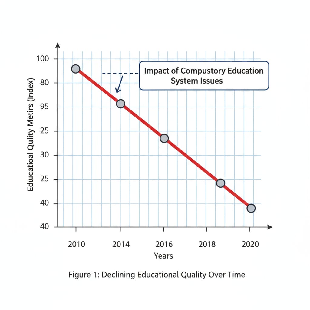 Graph showing the decline of educational quality related to compulsory education policies.