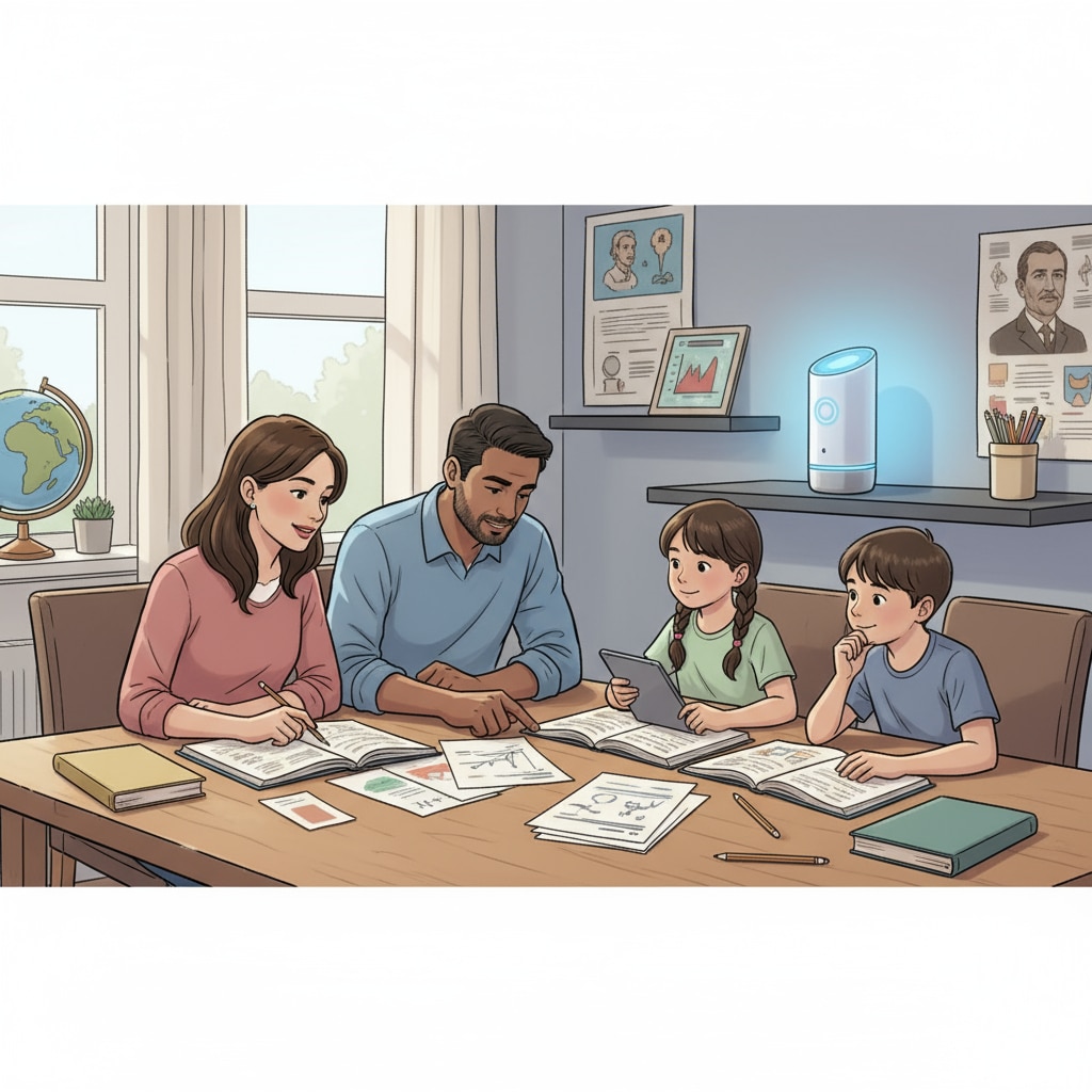 Parents and children discussing homework with AI influence