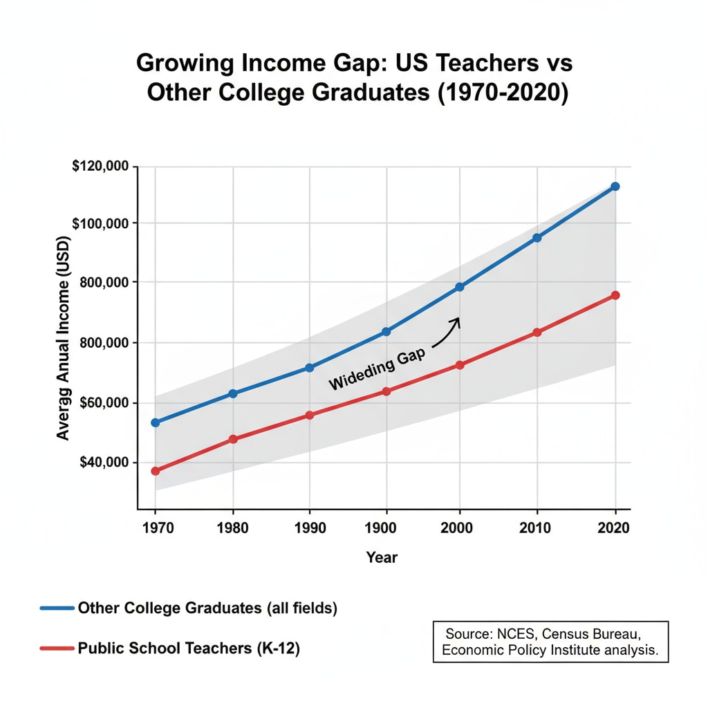 Graph showing the widening income gap between US teachers and other college graduates