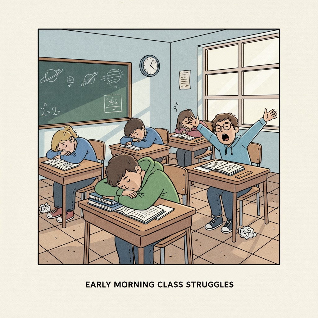 Tired K12 students in a classroom due to sleep deprivation related to school pressure and its impact on mental health