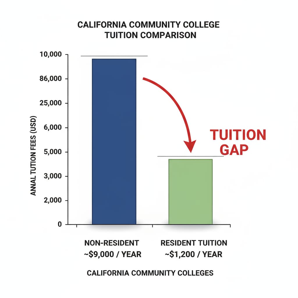Graph showing the difference between non-resident and resident tuition in California community colleges