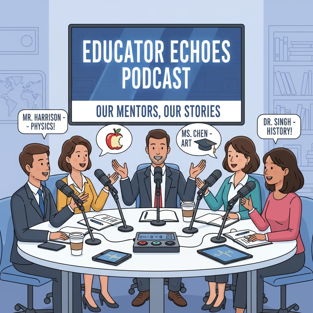 Successful people discussing their favorite teachers on a podcast