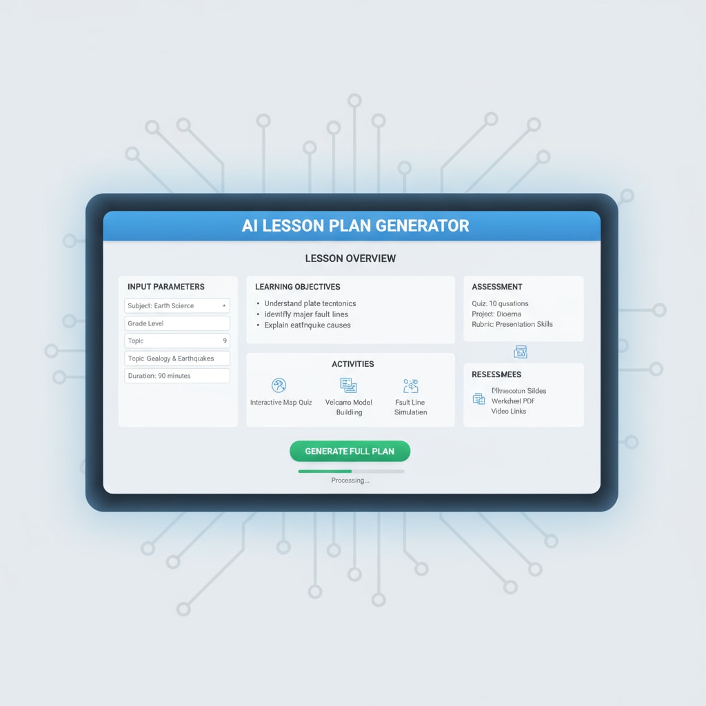 AI interface generating a comprehensive lesson plan relevant to student teaching and teaching skills development.
