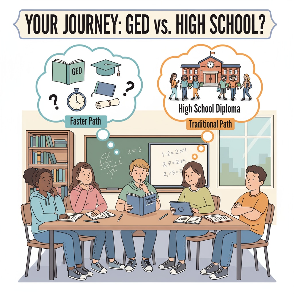Students in a classroom considering GED or high school completion in academic planning