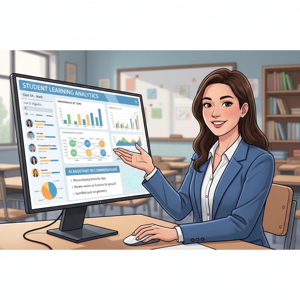 A teacher using an AI teaching assistant tool for personalized learning in K12 education