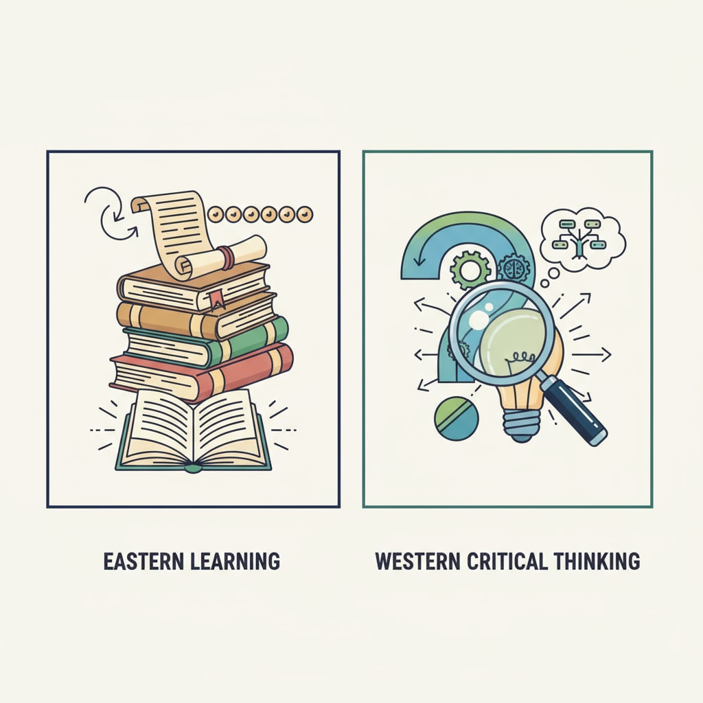 Comparison of Eastern and Western cultural symbols related to knowledge in the context of knowledge comprehension, language differences, and cultural thinking