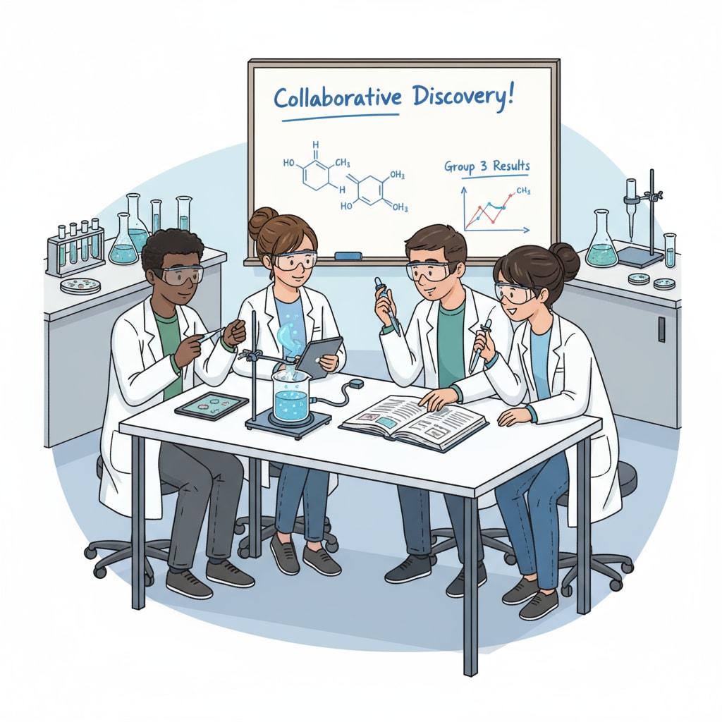 Group of students engaged in group learning during a science experiment to improve learning effectiveness