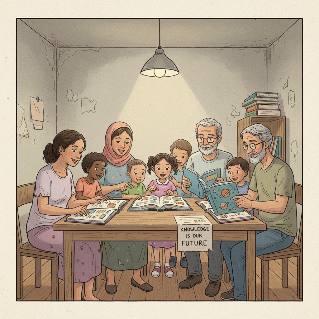 Low-income family engaged in educational activities