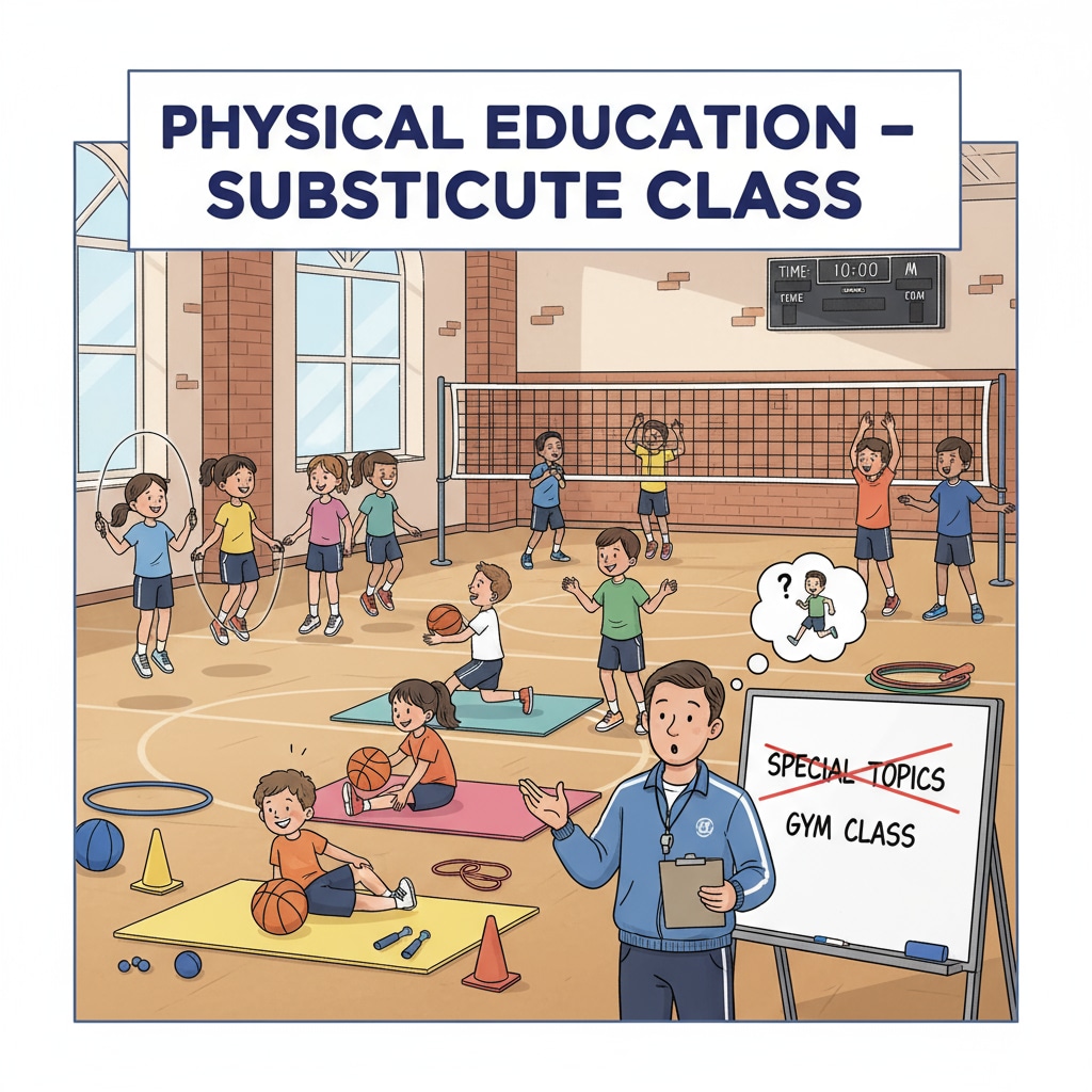 Students having a substituted physical education class due to special course teacher absence related to special courses, teacher absence, physical education class substitution, resource allocation