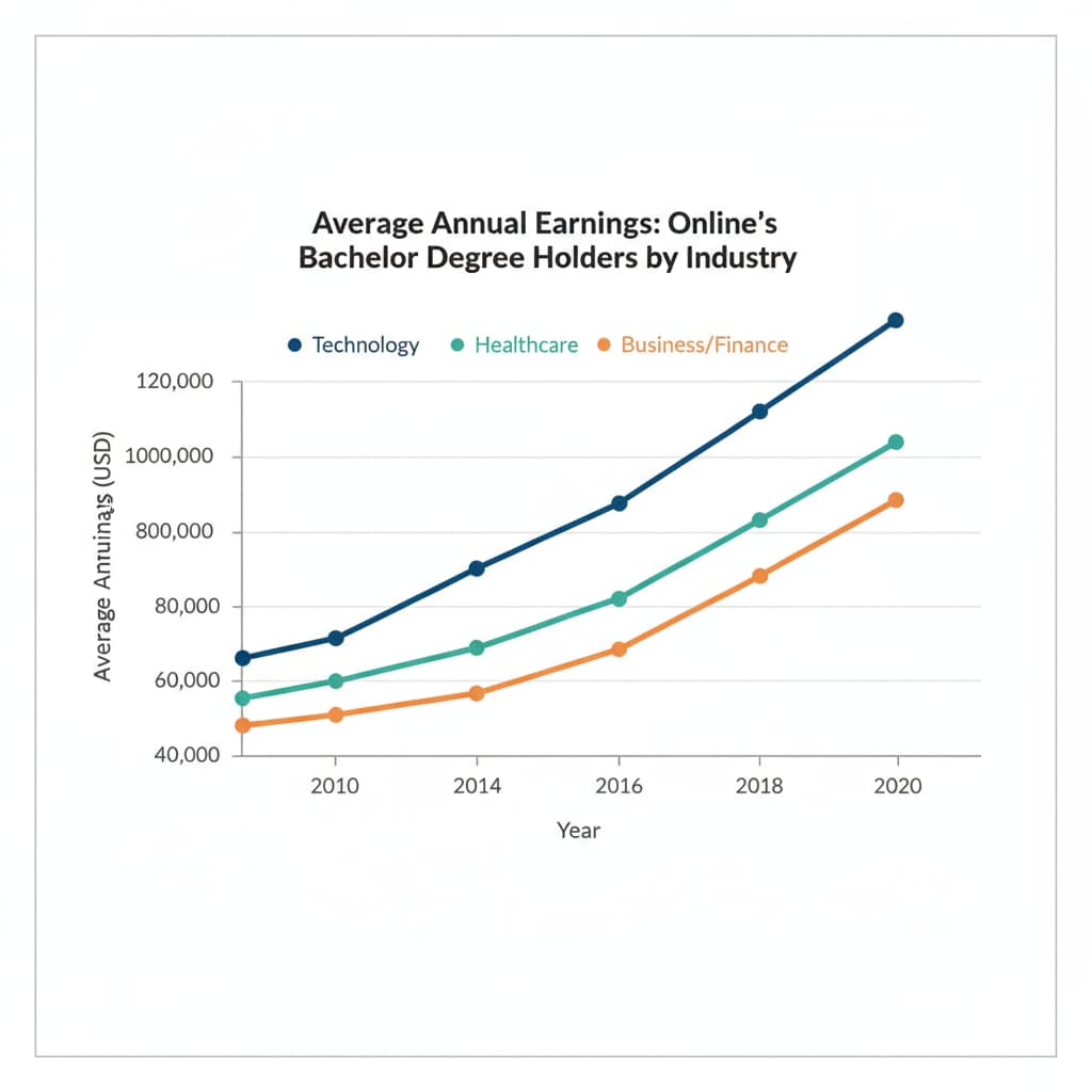 Graph of earning potential of online bachelor's degree holders relevant to educational costs, data analysis, and career planning
