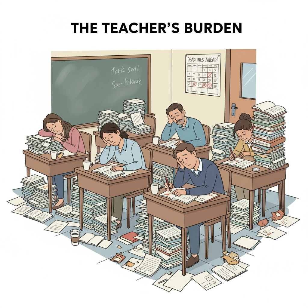 Teachers experiencing overload while grading papers