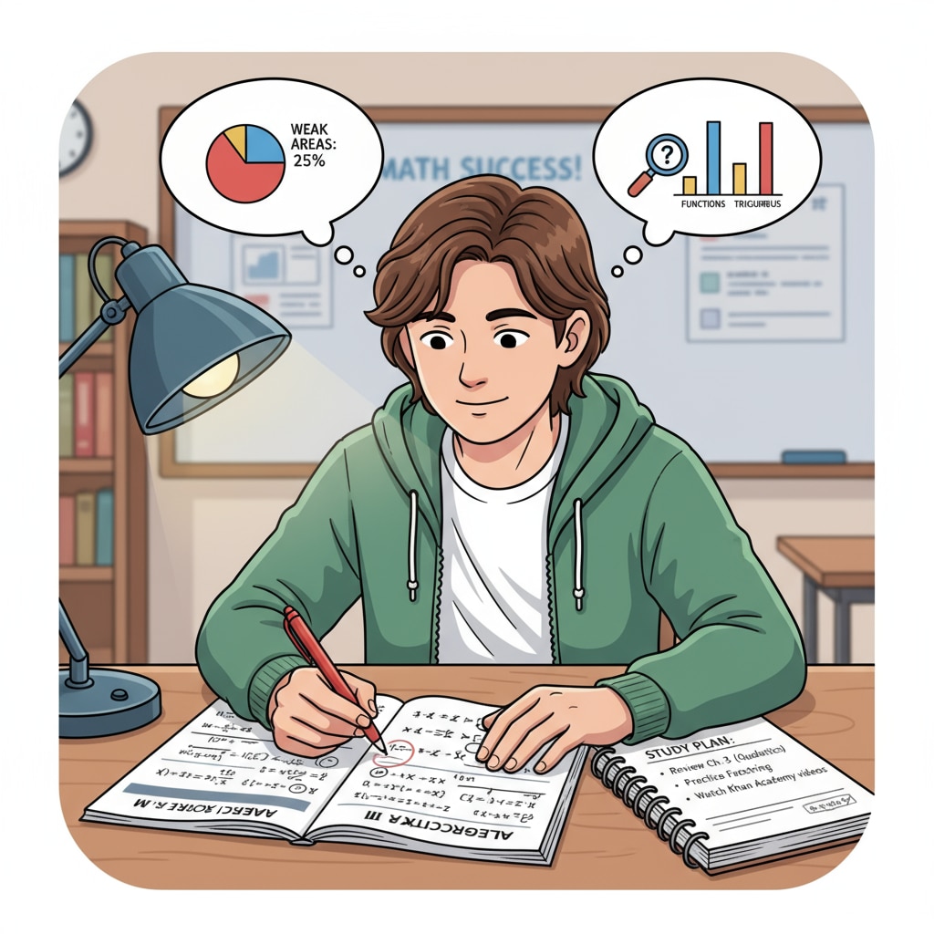 Student analyzing high school math, standardized tests, and learning resources through practice test results