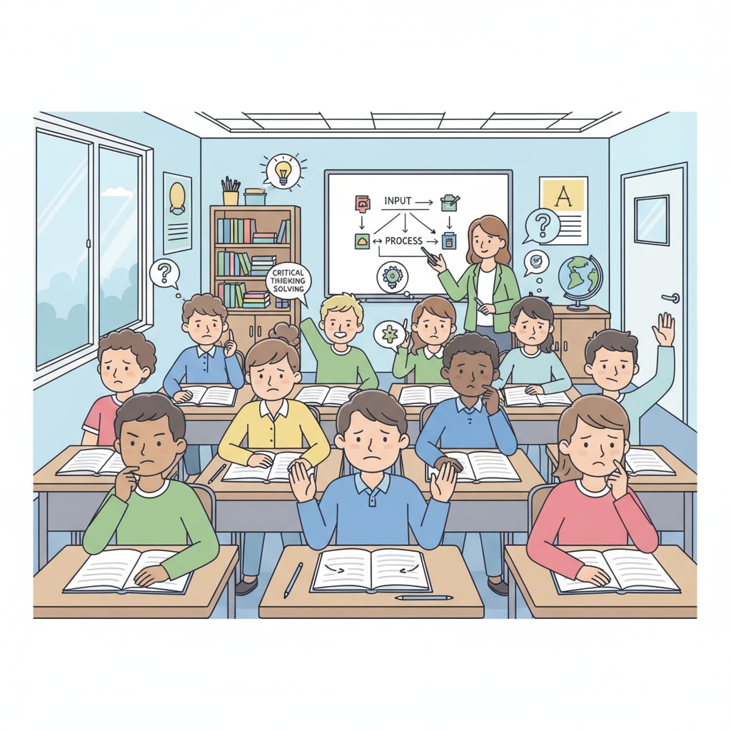 Classroom scene promoting thinking abilities, concentration, and cognitive functions