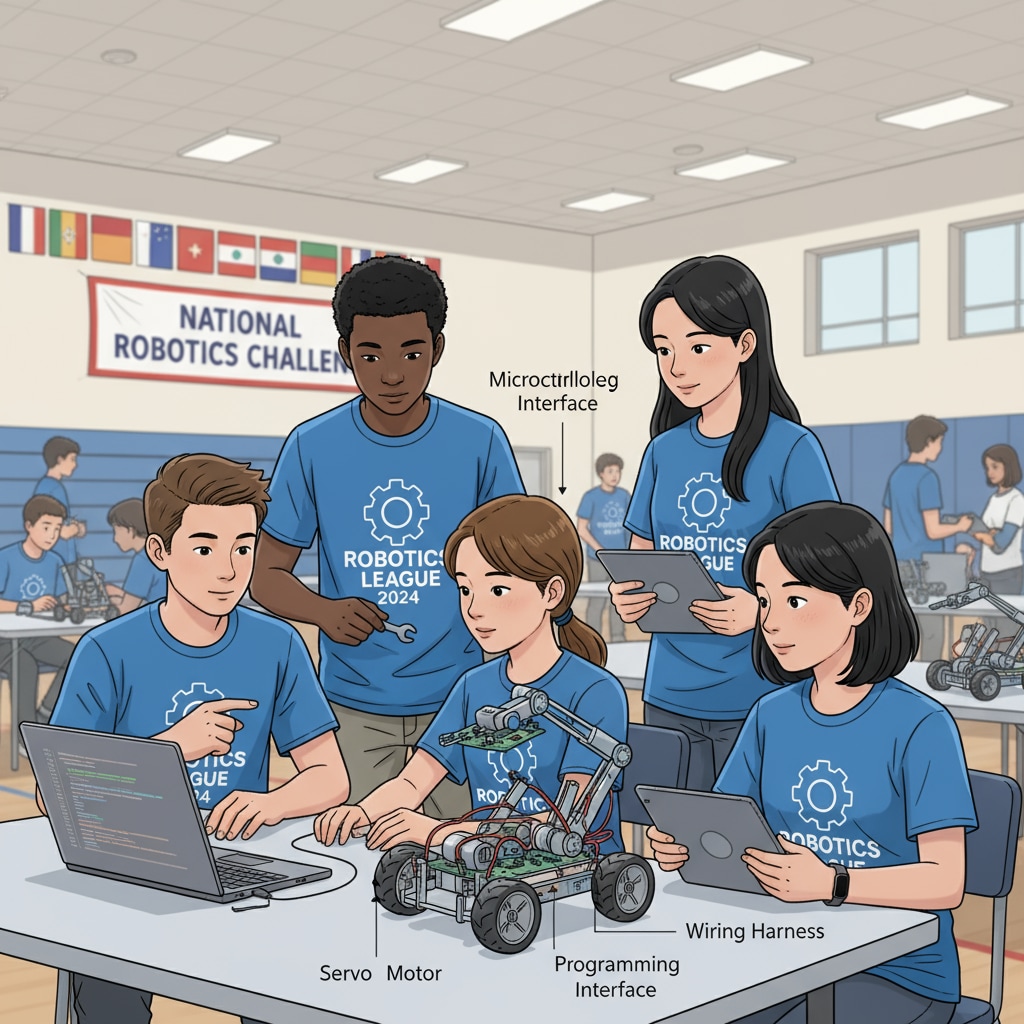 Students collaborating on a robotics competition relevant to STEM university applications