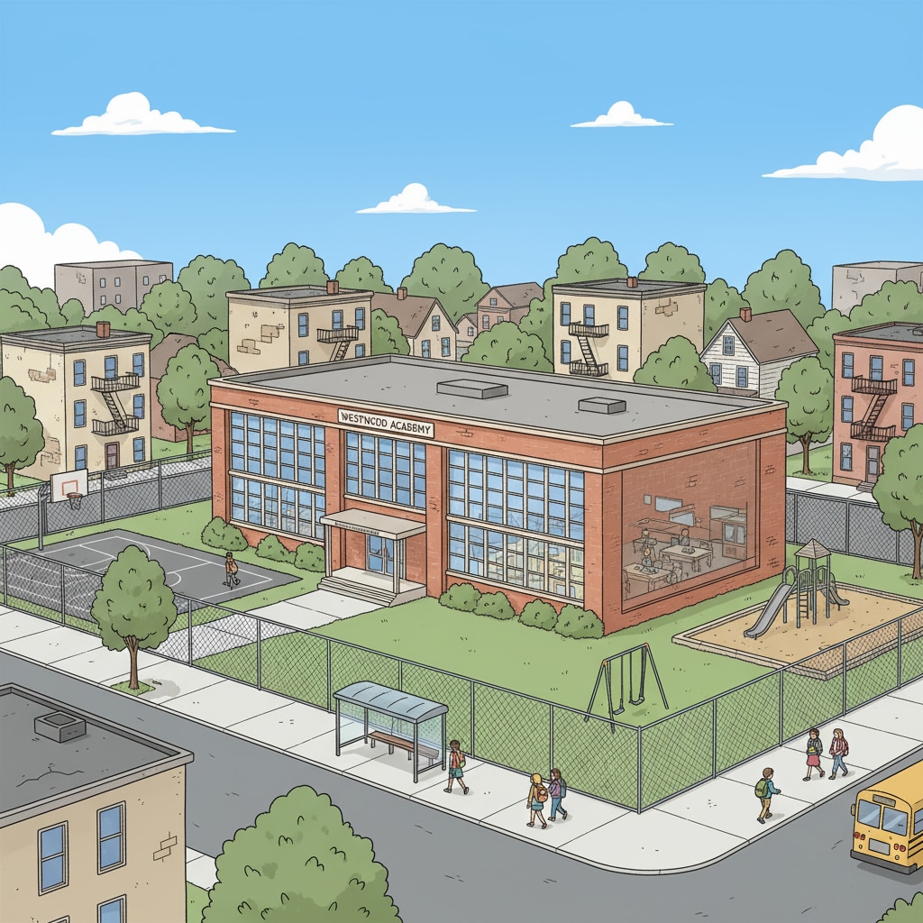 Public school building in a low-income community