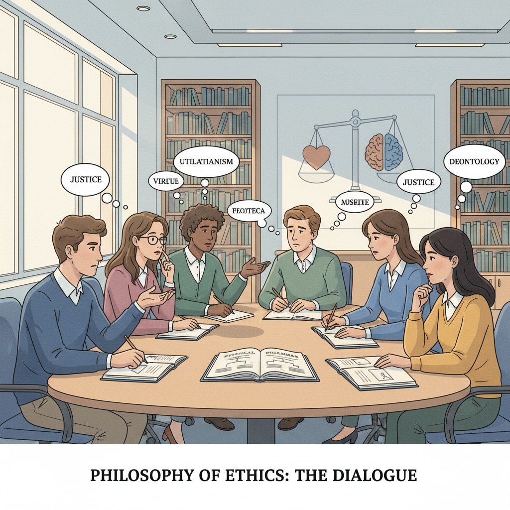 Students discussing ethics in the context of philosophy, Islamic thought, and modernity