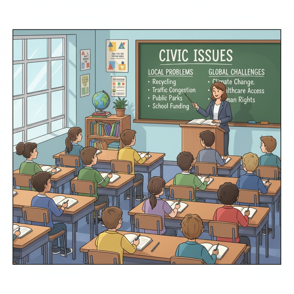 Students learning about civic issues in a classroom setting related to the concerns of the US Department of Education and the Civic League