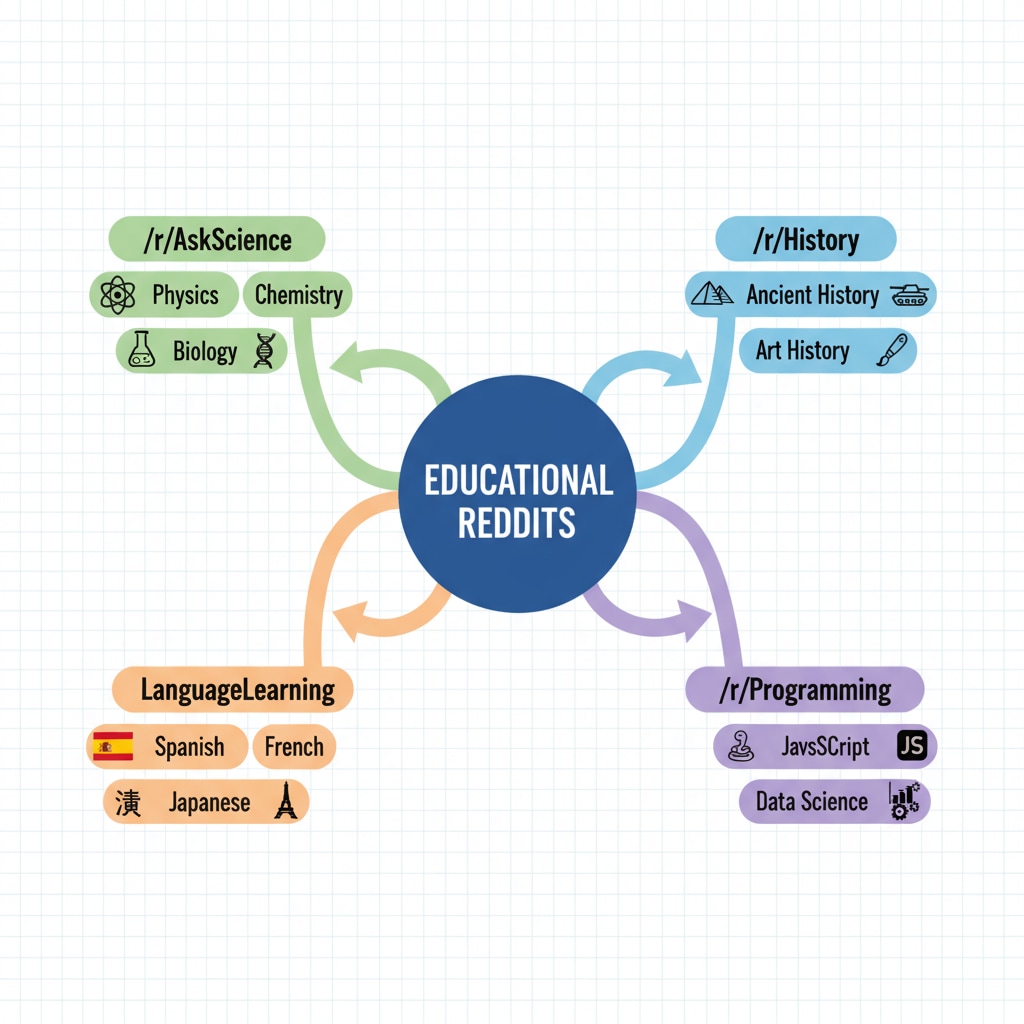 Graphic of educational subreddits and their topics