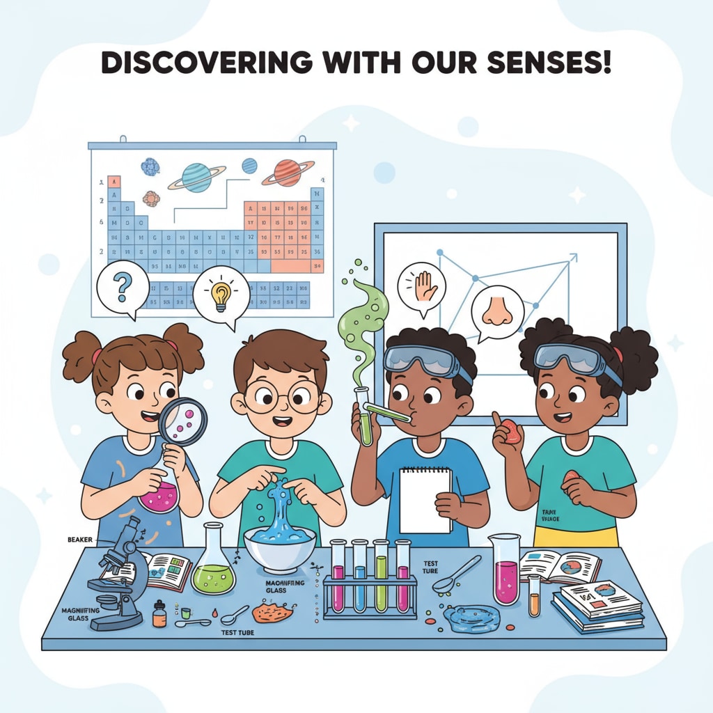 K12 students engaging in hands-on science experiment for learning theories, sensory experiences, and hands-on learning
