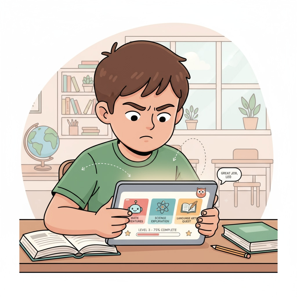 A child using an online educational platform on a tablet for family education